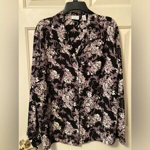 Long sleeve button down silky blouse